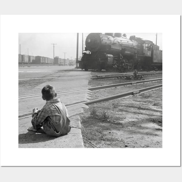 Boy Watching Trains, 1939. Vintage Photo Wall Art by historyphoto